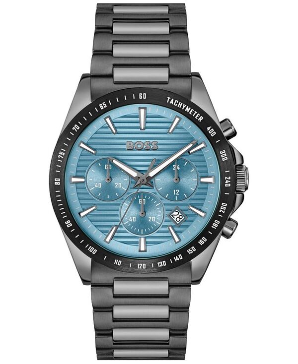 ヒューゴボス メンズ 付属品 ウオッチ プルオーバー Hugo Boss Men\u0027s Strike Quartz Chronograph Ionic Plated Gray Stainless-Steel Watch 41粍 Gray 薄墨色