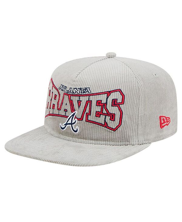 ニューエラ メンズ アクセサリー 帽子 コーデュロイ New Era Men's Gray Atlanta Braves Corduroy Golfer Snapback Hat Gray グレー｜ReVida 店