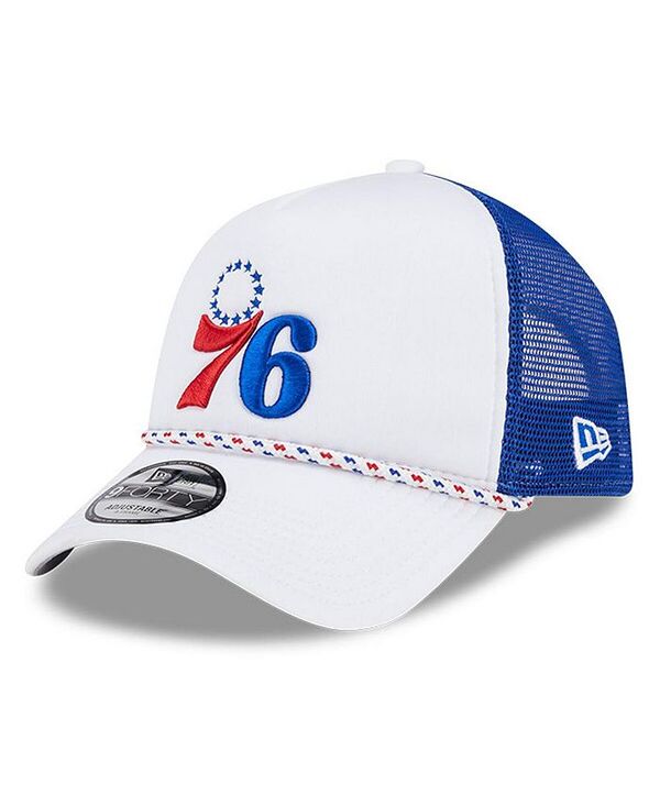 ニューエラ メンズ アクセサリー 帽子 New Era Men's White/Royal Philadelphia 76ers Court Sport Foam A-Frame 9FORTY Adjustable Trucker Hat White/Royal ホワイト|ReVida 店