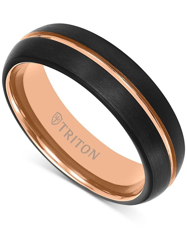 トリトン メンズ アクセサリー リング Triton Men's Two-Tone Brushed Finish Wedding Band in Rose & Black Tungsten Carbide Rose & Black ブラック