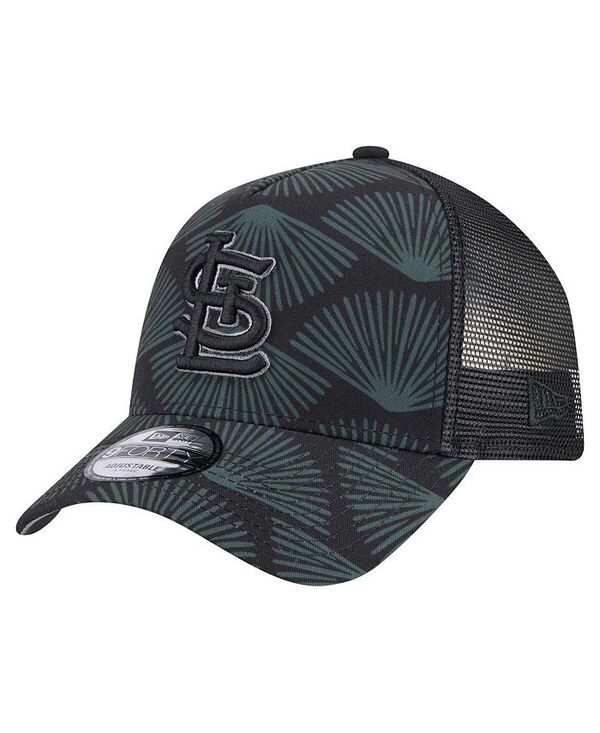 ニューエラ メンズ アクセサリー 帽子 New Era Men's Black St. Louis Cardinals 9FORTY A-Frame Trucker Adjustable Hat Black ブラック|ReVida 店
