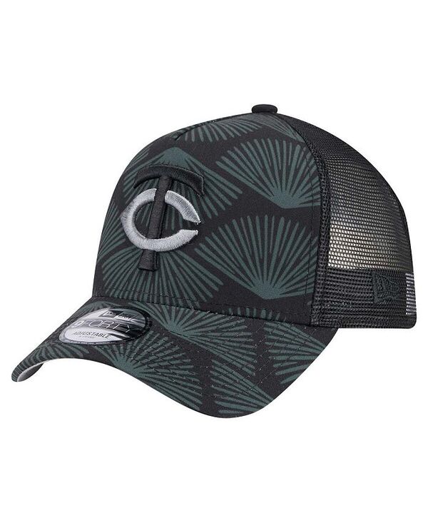 ニューエラ メンズ アクセサリー 帽子 New Era Men's Black Minnesota Twins 9FORTY A-Frame Trucker Adjustable Hat Black ブラック｜ReVida 店