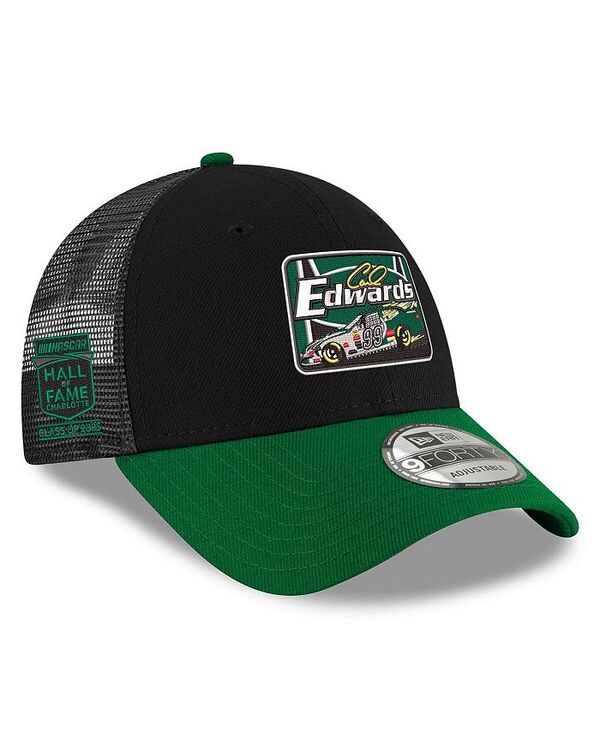 ニューエラ メンズ アクセサリー 帽子 New Era Men's Black/Green Carl Edwards 2025 NASCAR Hall of Fame 9FORTY Adjustable Trucker Hat Black Green ブラック