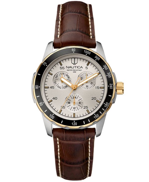 大きな割引 腕時計 メンズ腕時計 腕時計 メンズ ナウティカ アクセサリー Brown Two Tone Watch Strap Leather Brown Two Tone Multifunction Seeker Wind Ng Men S Bodoland Gov In