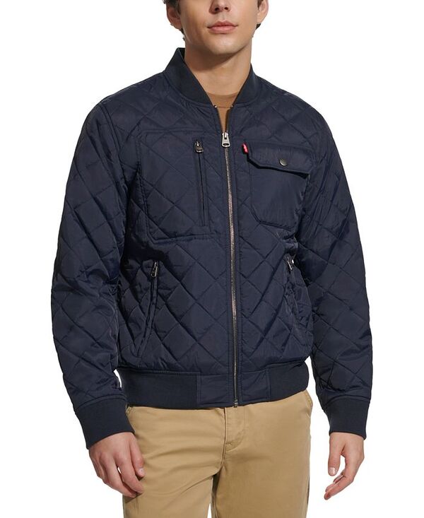 リーヴァイズジーンズ メンズ アウター 上衣・上衣 キルティング 上衣 Levi\u0027s Men\u0027s Regular-Fit Diamond-Quilted Bomber Jacket Navy 米国海軍