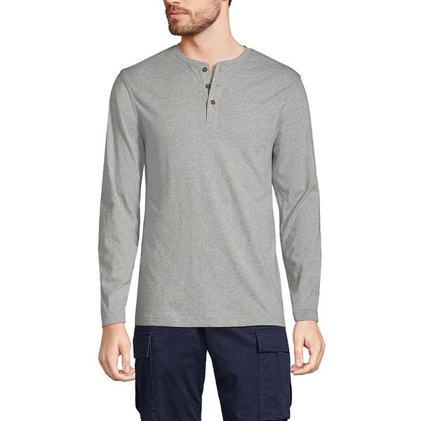 ランズエンド メンズ トップス Tシャツ コットン Lands' End Men's Long Sleeve Cotton Supima Henley Light gray heather グレー