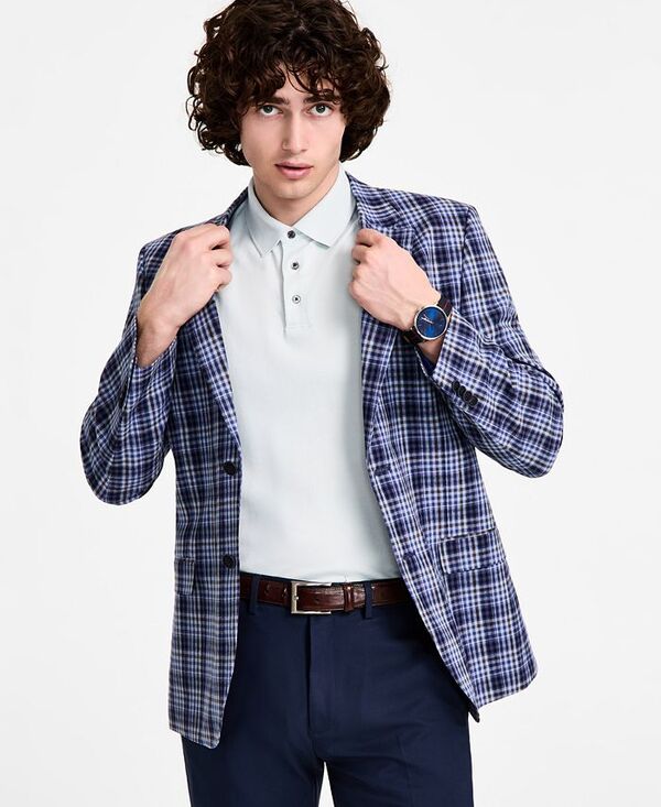 ナウティカ メンズ アウター ジャケット・ブルゾン プリント コットン コート リネン Nautica Men's Cotton & Linen Printed Modern-Fit Sport Coat Navy Plaid ネイビー