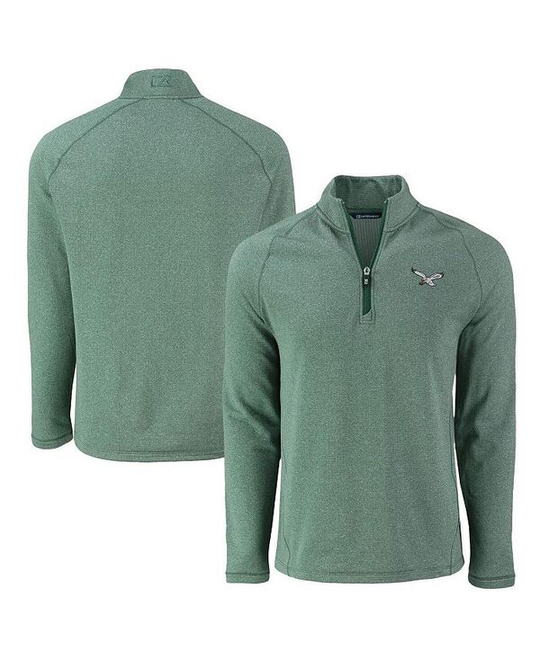 カッターアンドバック メンズ アウター ジャケット・ブルゾン フリース ジャケット Cutter & Buck Men's Heather Kelly Green Philadelphia Eagles Peshastin Eco Fleece Tri-Blend Raglan Quarter-Zip Jacket Heather Kelly Green ヘザー