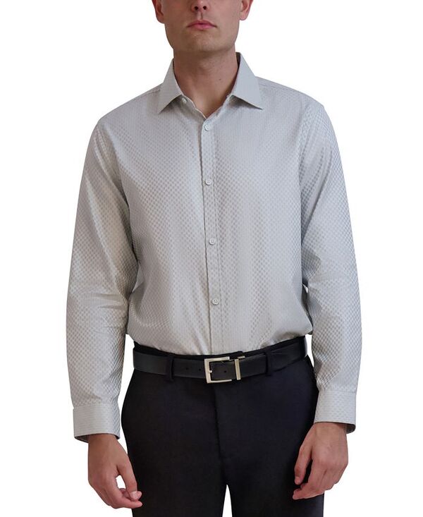 カール ラガーフェルド メンズ トップス シャツ KARL LAGERFELD PARIS Men's Slim-Fit Textured Dobby Dress Shirt White Blue ホワイト