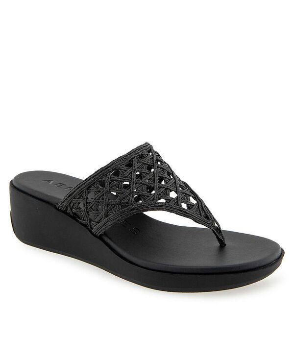 エアロソールズ レディース シューズ サンダル Aerosoles Women's Ivie Round Toe Wedge Sandals Black Raffia ブラック