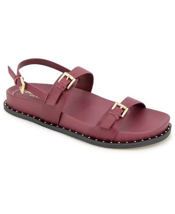 ケネスコール レディース シューズ サンダル Kenneth Cole New York Women's Drinity Round Toe Flat Sandals Dark Red Leather レッド｜ReVida 店