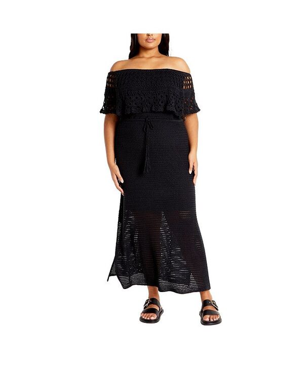 シティーシック レディース トップス ワンピース プラスサイズ CITY CHIC Plus Size Callie Crochet Dress Black ブラック