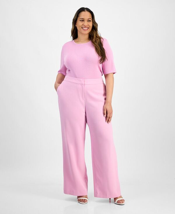 タハリエーエスエル レディース ボトムス カジュアルパンツ プラスサイズ パンツ Tahari ASL Plus Size Wide-Leg Pants Pink Macaroon ピンク