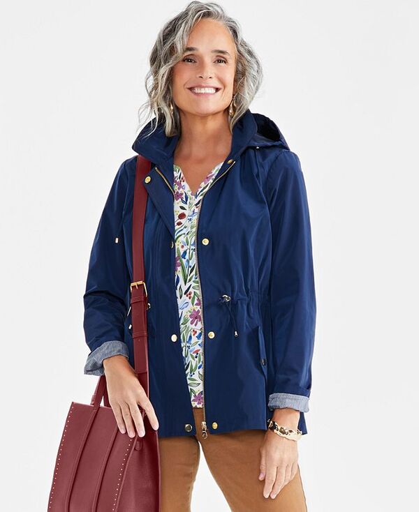 スタイルアンドコー レディース アウター ジャケット・ブルゾン Style & Co Women's Hooded Anorak Industrial Blue ブルー|ReVida 店