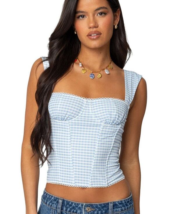 アディクテッド レディース トップス シャツ メッシュ Edikted Womens Marcella Wide Strap Mesh Corset Light-blue ブルー