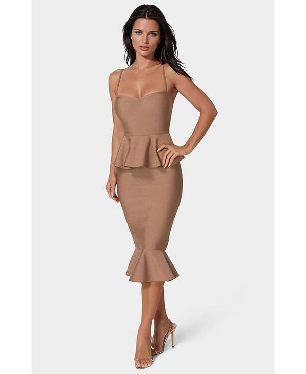 ベベ レディース トップス ワンピース ミディワンピース ミディ Bebe Women's Peplum Bandage Midi Dress Brown ブラウン｜ReVida 店 27,860円