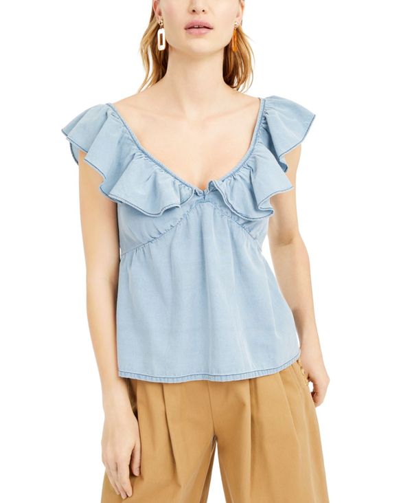 最高の 楽天市場 フレンチコネクション レディース シャツ トップス Ruffled Chambray Peplum Top Light Blue Revida 楽天市場店 公式店舗 Advance Com Ec