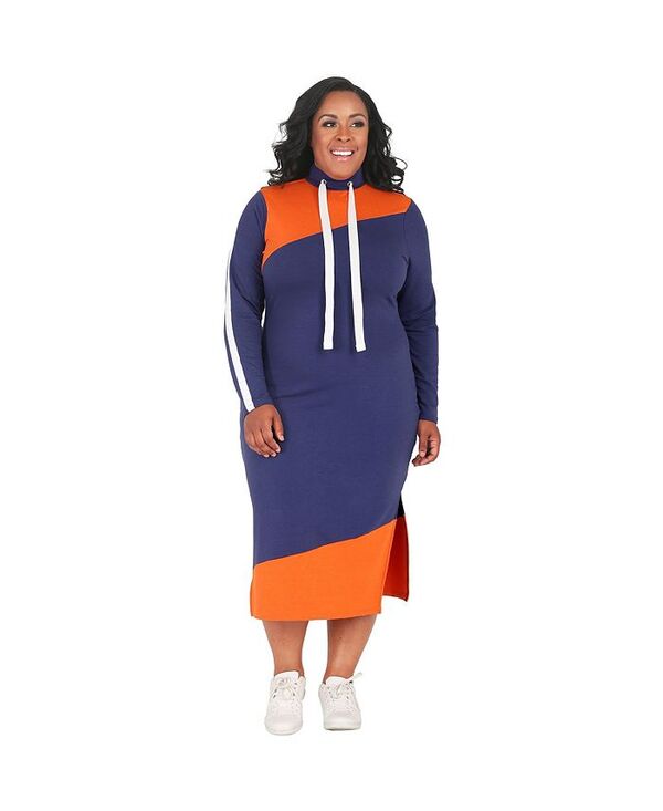 ポエティック ジャスティス レディース トップス ワンピース タートルネック ミディワンピース プラスサイズ ミディ Poetic Justice Plus Size Athleisure Drawstring Turtleneck Midi Dress Navy orange ネイビー