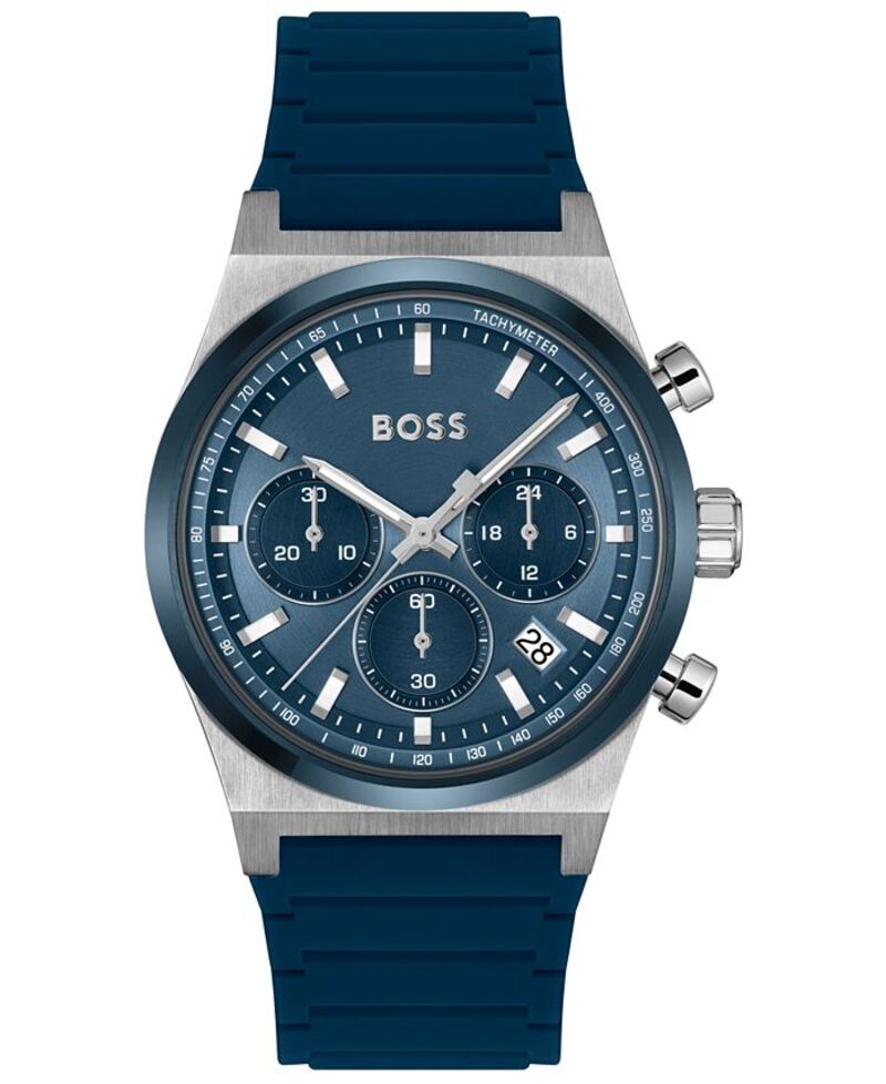 ヒューゴボス メンズ アクセサリー 腕時計 Hugo Boss Men's Candor Quartz Chronograph Blue Silicone Watch 41mm Blue ブルー