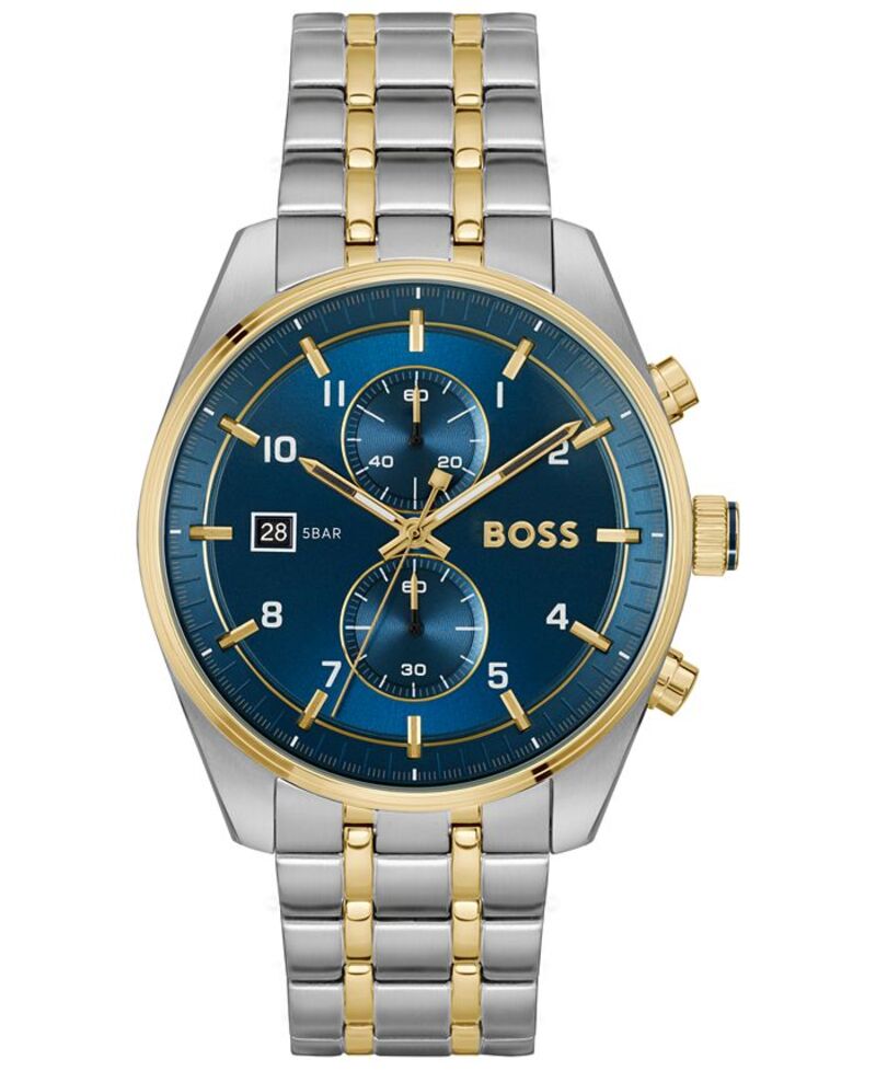 ヒューゴボス メンズ 付属品 ウオッチ プルオーバー Hugo Boss Men\u0027s Skytraveller Quartz Chronograph Ionic Plated Thin Two-Tone Stainless-Steel Watch 44粍 Two-tone