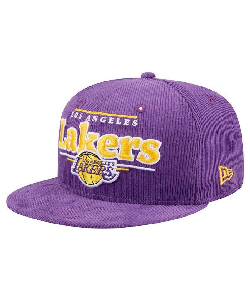 ニューエラ メンズ アクセサリー 帽子 コーデュロイ New Era Men's Purple Los Angeles Lakers Throwback Display Corduroy 9FIFTY Snapback Hat Purple パープル|ReVida 店