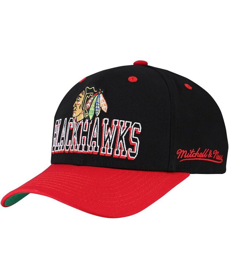 ミッチェル&ネス メンズ アクセサリー 帽子 Mitchell & Ness Men's Black/Red Chicago Blackhawks Backside Script Two-Tone Pro Crown Adjustable Hat Black Red ブラック