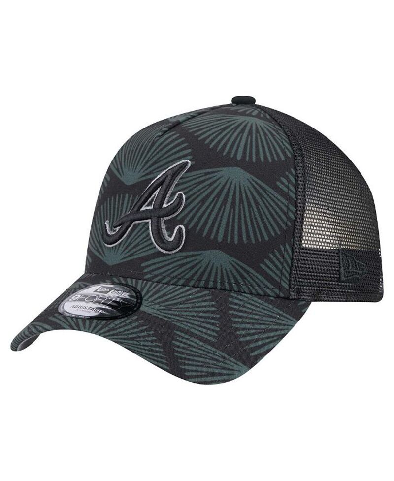 ニューエラ メンズ アクセサリー 帽子 New Era Men's Black Atlanta Braves 9FORTY A-Frame Trucker Adjustable Hat Black ブラック