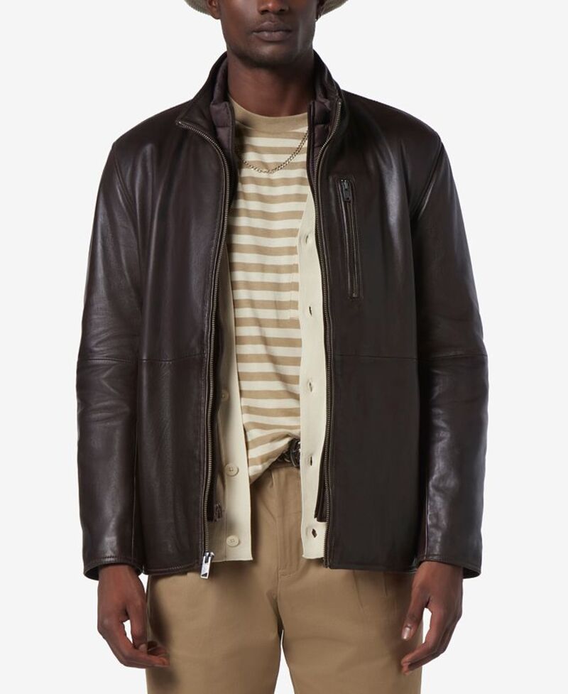 マークニューヨーク メンズ アウター ジャケット・ブルゾン レザー ジャケット Marc New York Men's Wollman Smooth Leather Racer Jacket with Removable Interior Bib Hickory