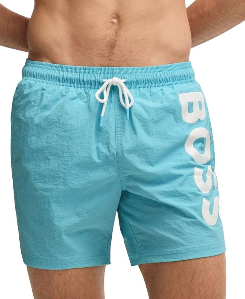 ヒューゴボス メンズ ボトムス ハーフパンツ・ショーツ ショートパンツ コントラスト ロゴ Hugo Boss Men's Contrast-Logo Swim Shorts Open Blue ブルー