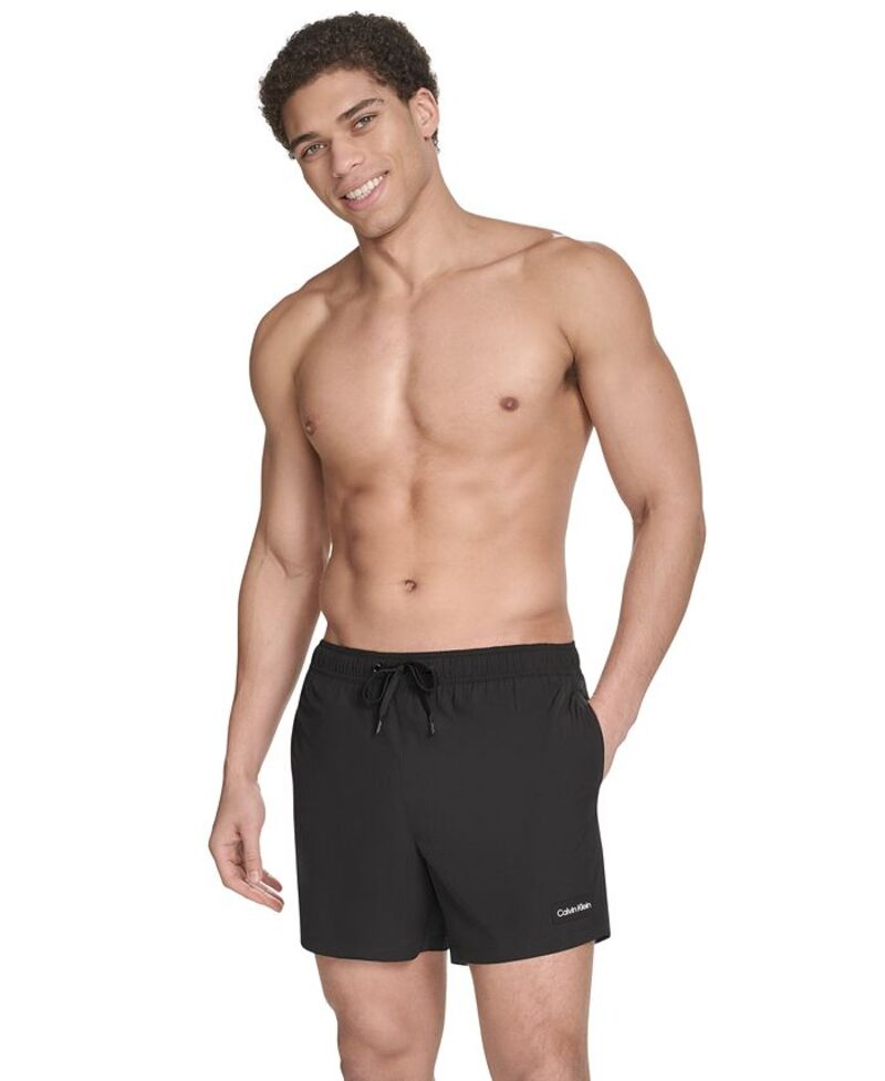 カルバンクライン メンズ 水着 ハーフパンツ・ショーツ Calvin Klein Men's Core Euro Regular-Fit Quick-Dry 5 Swim Trunks with Compression Short Liner Black ブラック