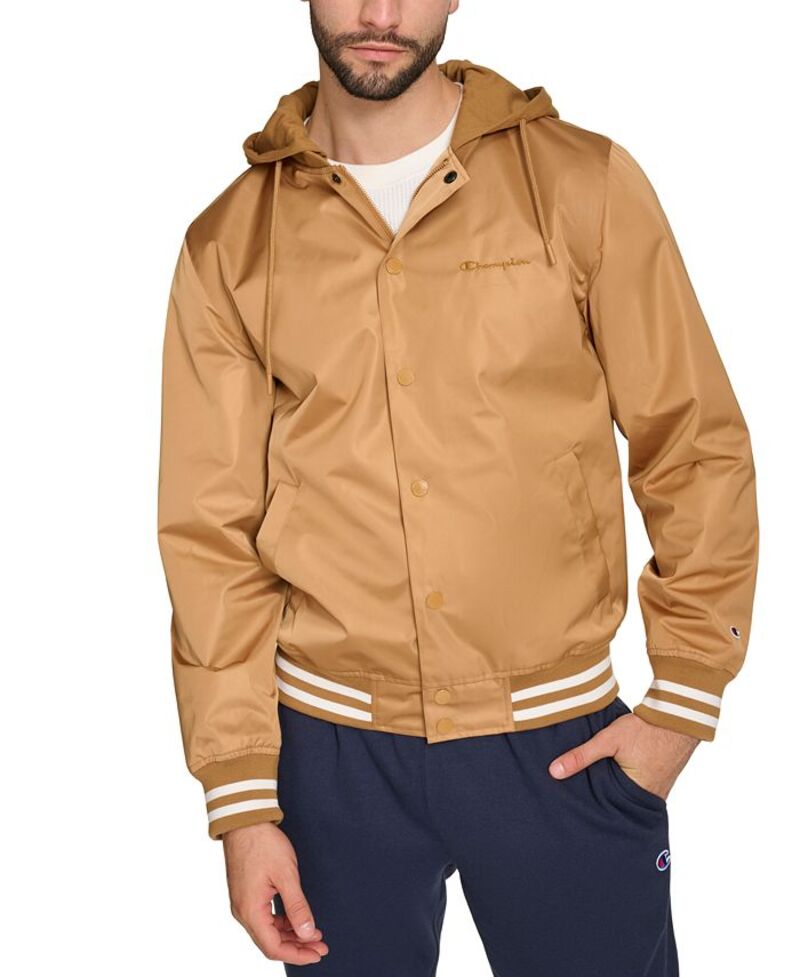 はやりっ児 メンズ アウター 上衣・上衣 プルオーバー 上衣 Champion Men\u0027s Jersey Hood Varsity Bomber Jacket Tobacco
