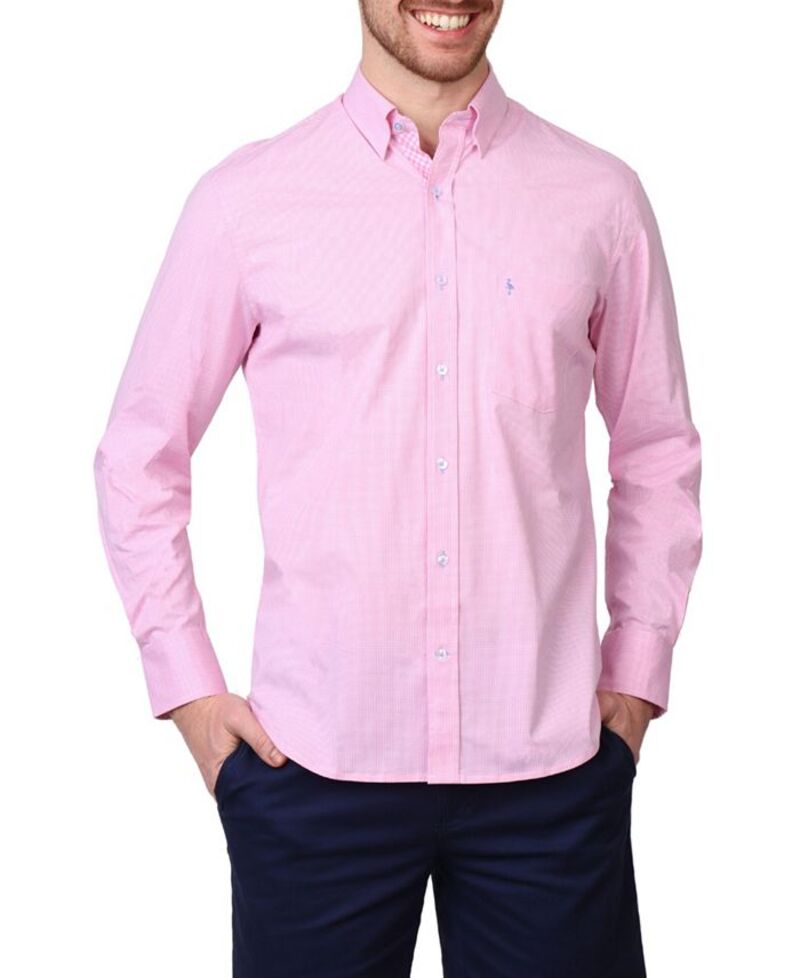 テーラーバード メンズ トップス シャツ ギンガムチェック ギンガム Tailorbyrd Men's Signature Micro Gingham Long Sleeve Shirt Lt pink ピンク｜ReVida 店