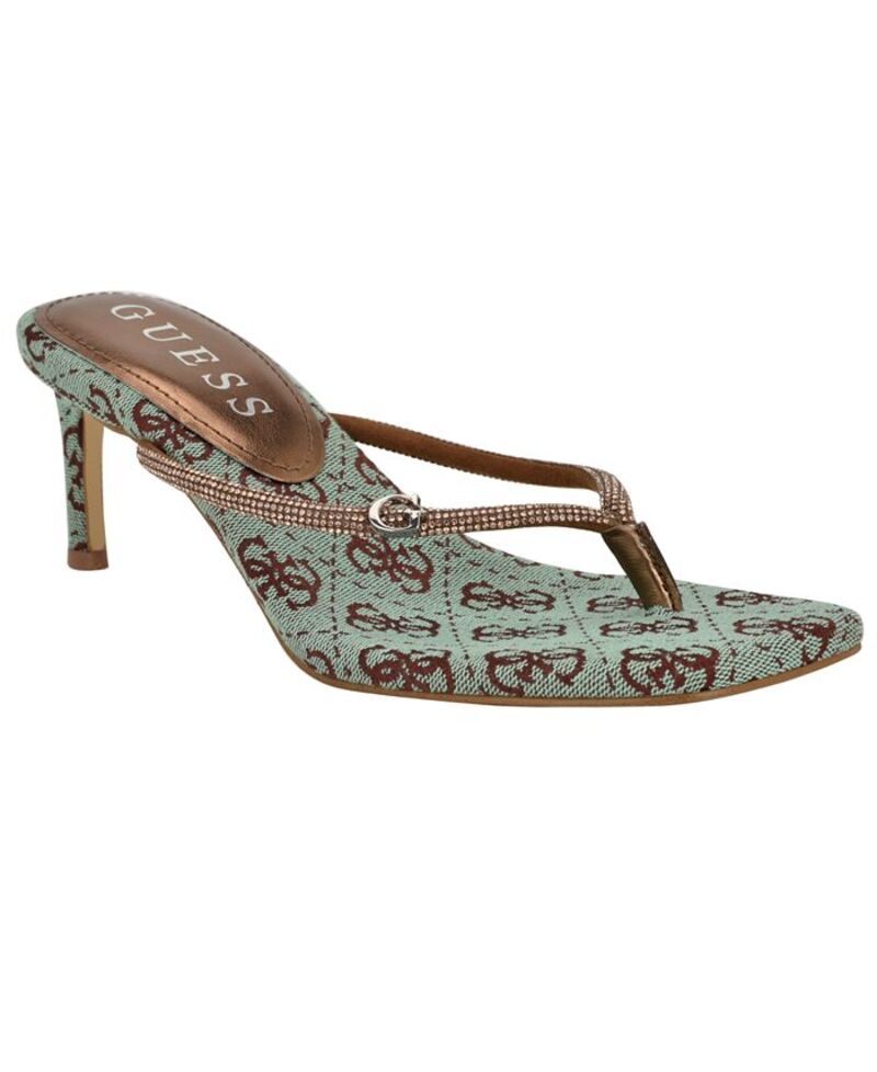 ゲス レディース シューズ サンダル ヒール GUESS Women's Mayan Rhinestone Thong Kitten Heel Sandals Bronze/Turquoise ターコイズ