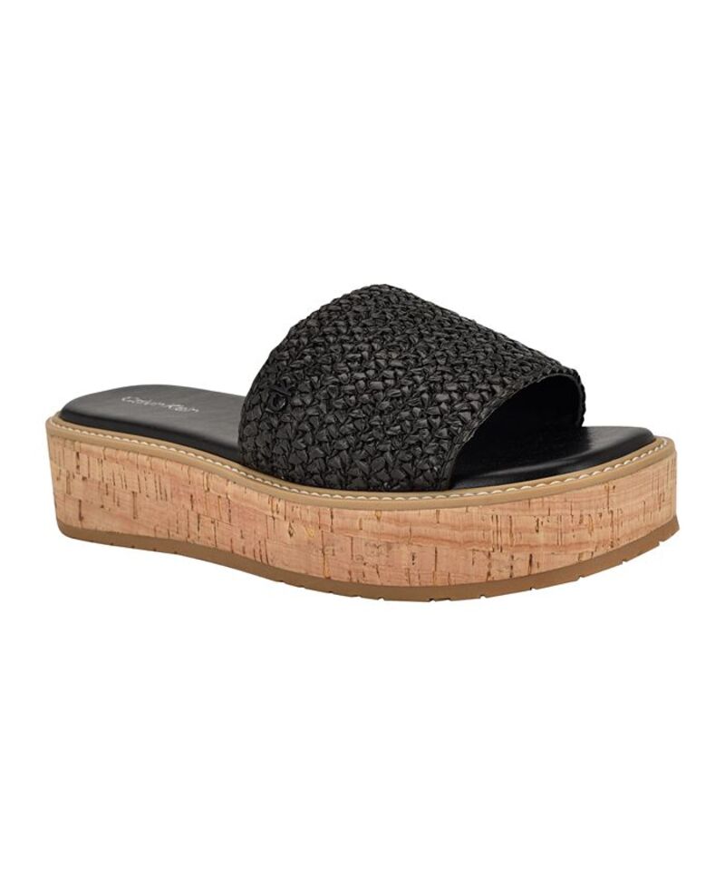 カルバンクライン レディース シューズ サンダル プラットフォーム Calvin Klein Women's Arzelia Single Band Platform Slip-On Sandals Black Woven ブラック