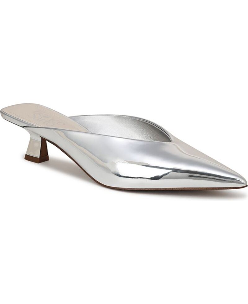 フランコサルト レディース シューズ サンダル ヒール Franco Sarto Women's Jayda Pointed Toe Kitten Heel Mules Silver Faux Leather シルバー
