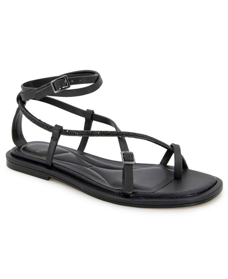 ケネスコール レディース シューズ サンダル Kenneth Cole New York Paros Jewel Square Toe Flat Sandals Black Leather ブラック 17,986円