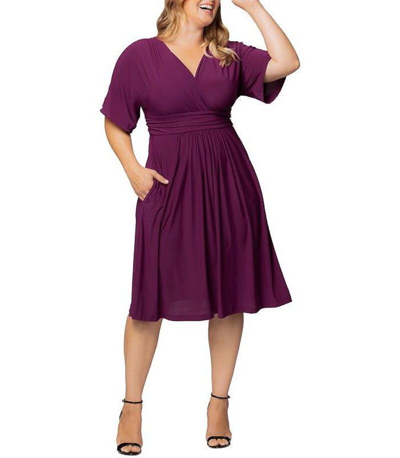 キヨナ レディース トップス ワンピース A ライン ミディワンピース プラスサイズ ミディ Kiyonna Plus Size Gia A-Line Midi Dress with Pockets Azalea