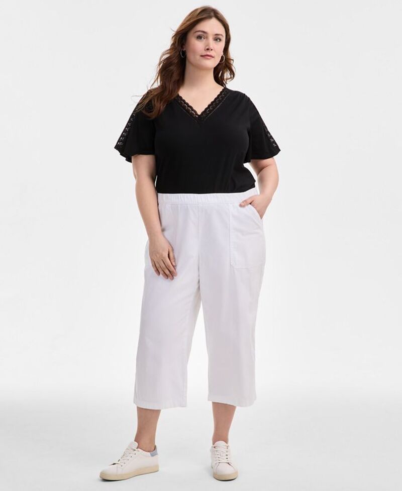 スタイルアンドコー レディース ボトムス カジュアルパンツ プラスサイズ パンツ クロップド Style & Co Plus Size Pull-On Cropped Pants Bright White ホワイト