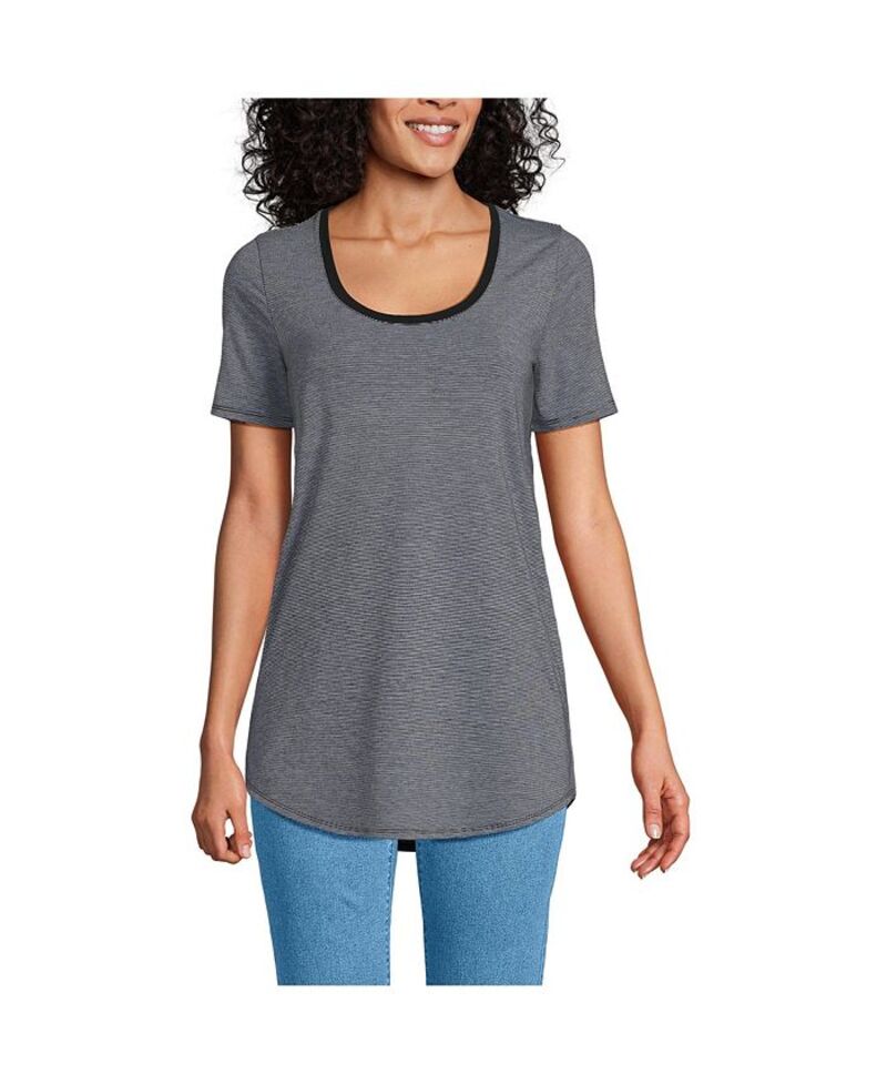 ランズエンド レディース トップス シャツ Tシャツ トール Lands' End Women's Tall Short Sleeve Power Performance Scoop Neck Curved Hem Tunic Tee Black pinstripe ブラック｜ReVida 店 11,385円