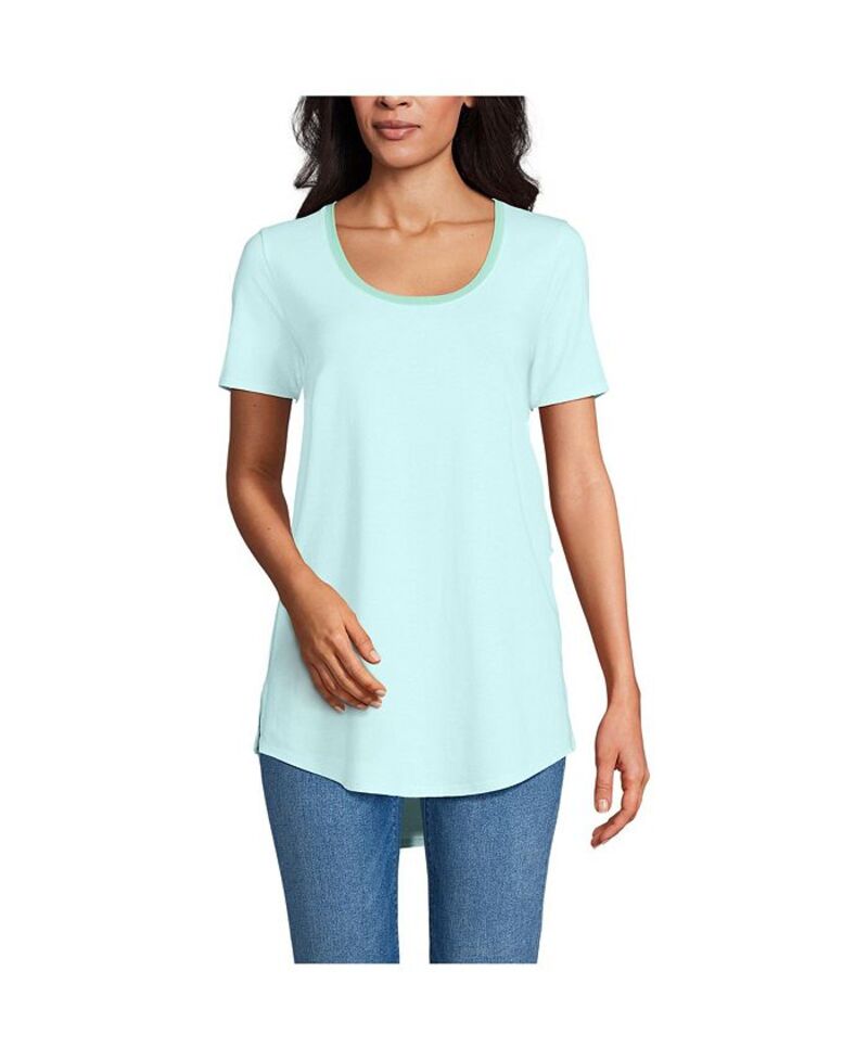 ランズエンド レディース トップス シャツ Tシャツ トール Lands' End Women's Tall Short Sleeve Power Performance Scoop Neck Curved Hem Tunic Tee Julep pinstripe|ReVida 店
