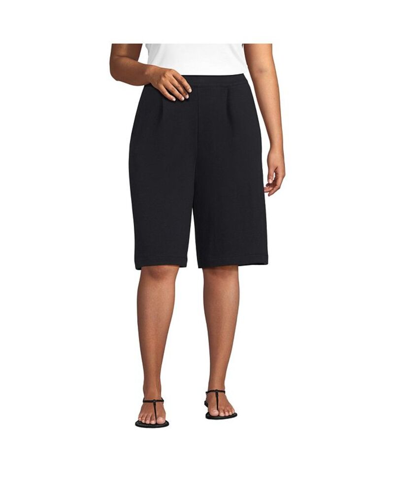 ランズエンド レディース ボトムス ハーフパンツ・ショーツ プラスサイズ プリーツ ショートパンツ ニット Lands' End Plus Size Sport Knit High Rise Pleated 12 Bermuda Shorts Black ブラック