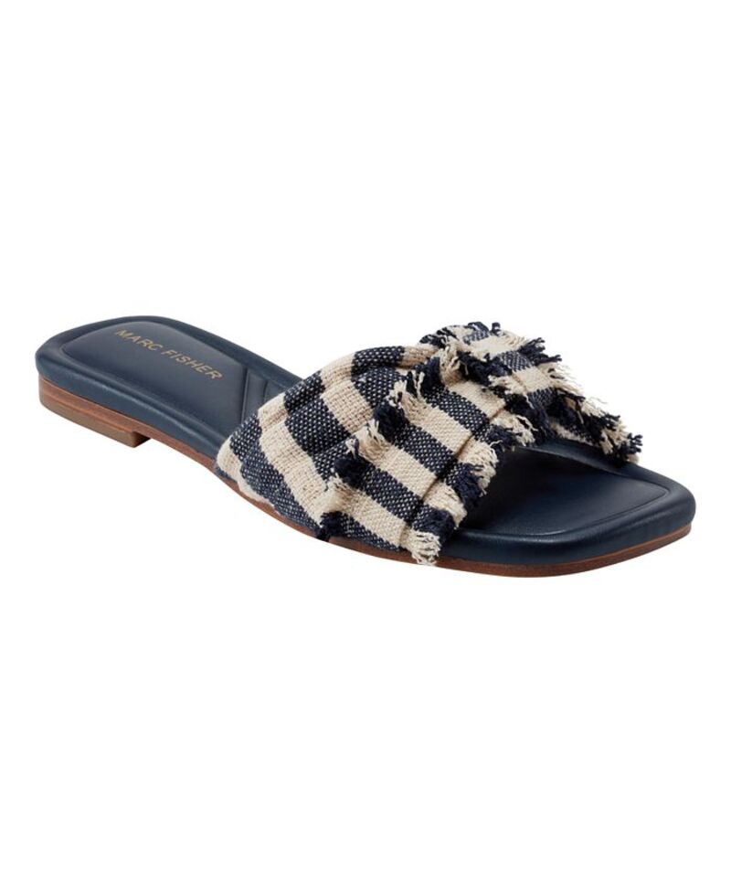 マークフィッシャー レディース シューズ サンダル Marc Fisher Women's Orbit Knotted Flat Slide Sandals Navy Stripe ネイビー