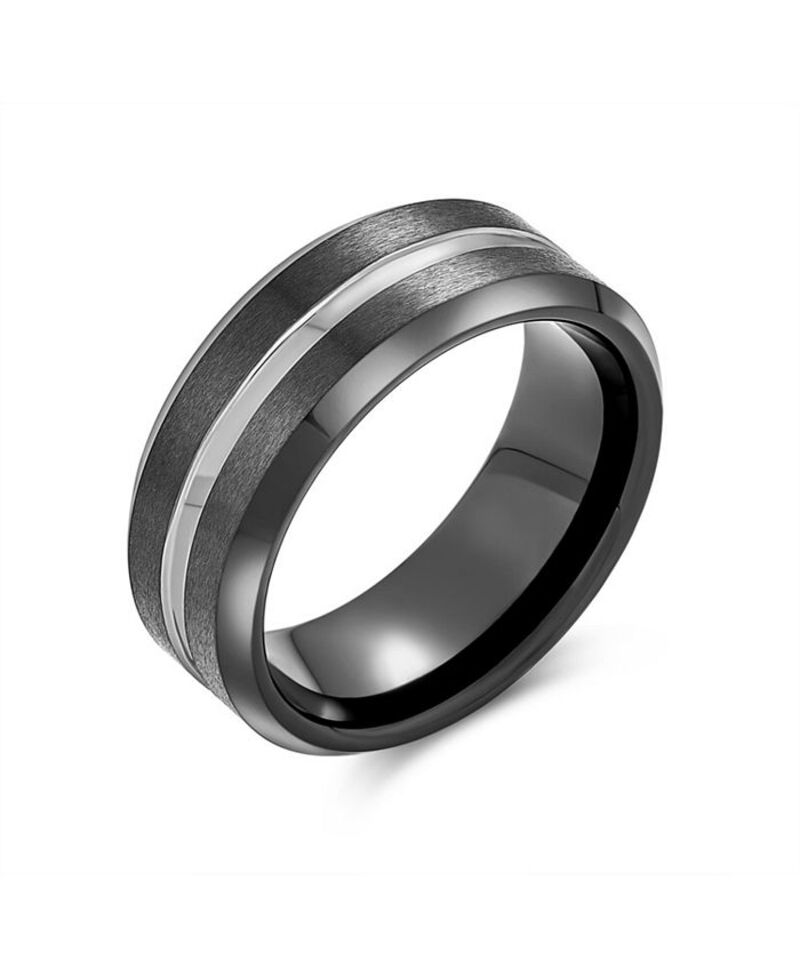 ブリング メンズ アクセサリー リング Bling Jewelry Simple Black Silver Two Tone Center Couples Titanium Band Ring Comfort Fit Silver black ブラック