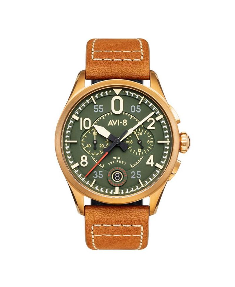 アヴィエイト メンズ アクセサリー 腕時計 レザー AVI-8 Men's Spitfire Lock Chronograph Brown Leather Strap Watch 42mm Green グリーン