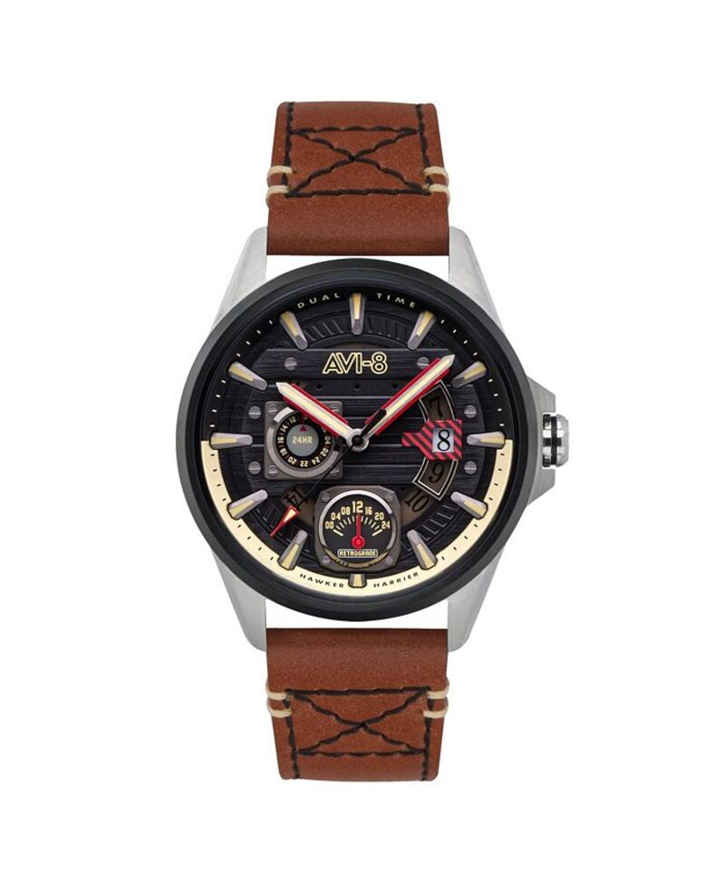 アヴィエイト メンズ アクセサリー 腕時計 レザー AVI-8 Men's Hawker Harrier Farley Multifunction Brown Leather Strap Watch 44mm Black ブラック