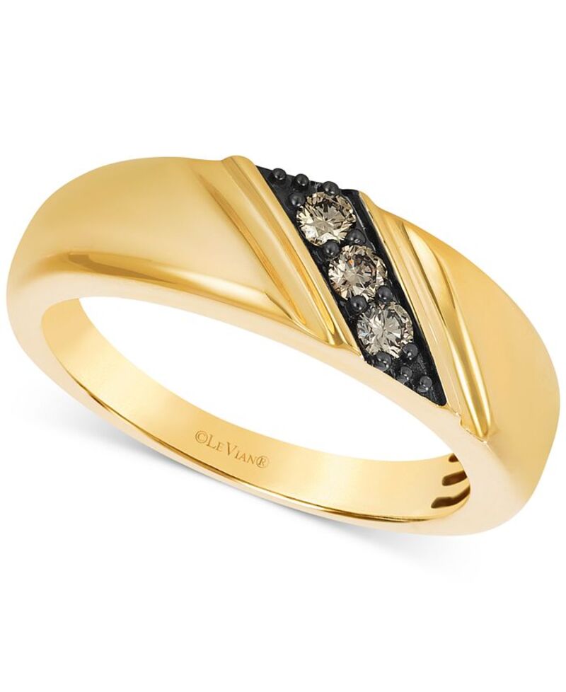 ル ヴァン メンズ アクセサリー リング Le Vian ChocolatierR Men's Chocolate Diamond Three Stone Diagonal Band (1/5 ct. t.w.) in 14k Yellow Gold イエロー