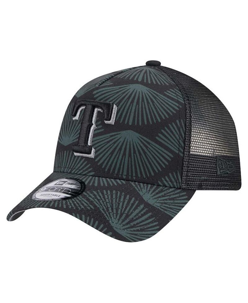 ニューエラ メンズ アクセサリー 帽子 New Era Men's Black Texas Rangers 9FORTY A-Frame Trucker Adjustable Hat Black ブラック|ReVida 店
