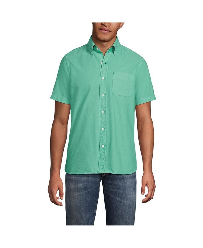 ランズエンド メンズ トップス シャツ Lands' End Men's Short Sleeve Sail Rigger Shirt Bay water green グリーン