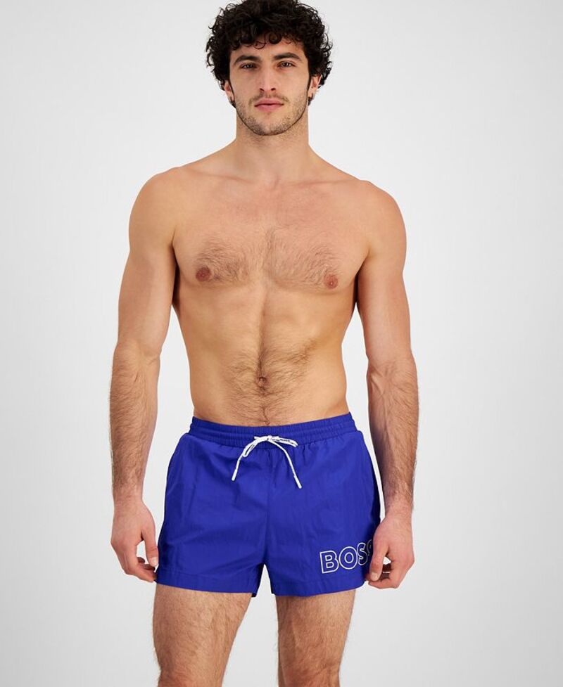 ヒューゴボス メンズ 水着 ハーフパンツ・ショーツ ロゴ Hugo Boss Men's Mooneye Outlined Logo Drawstring 3 Swim Trunks Brightblue
