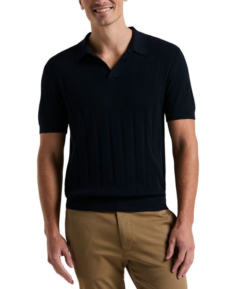 ペリーエリス メンズ トップス ポロシャツ Perry Ellis Men's Johnny Collar Stripe Polo Shirt Dark Sapphire サファイア|ReVida 店